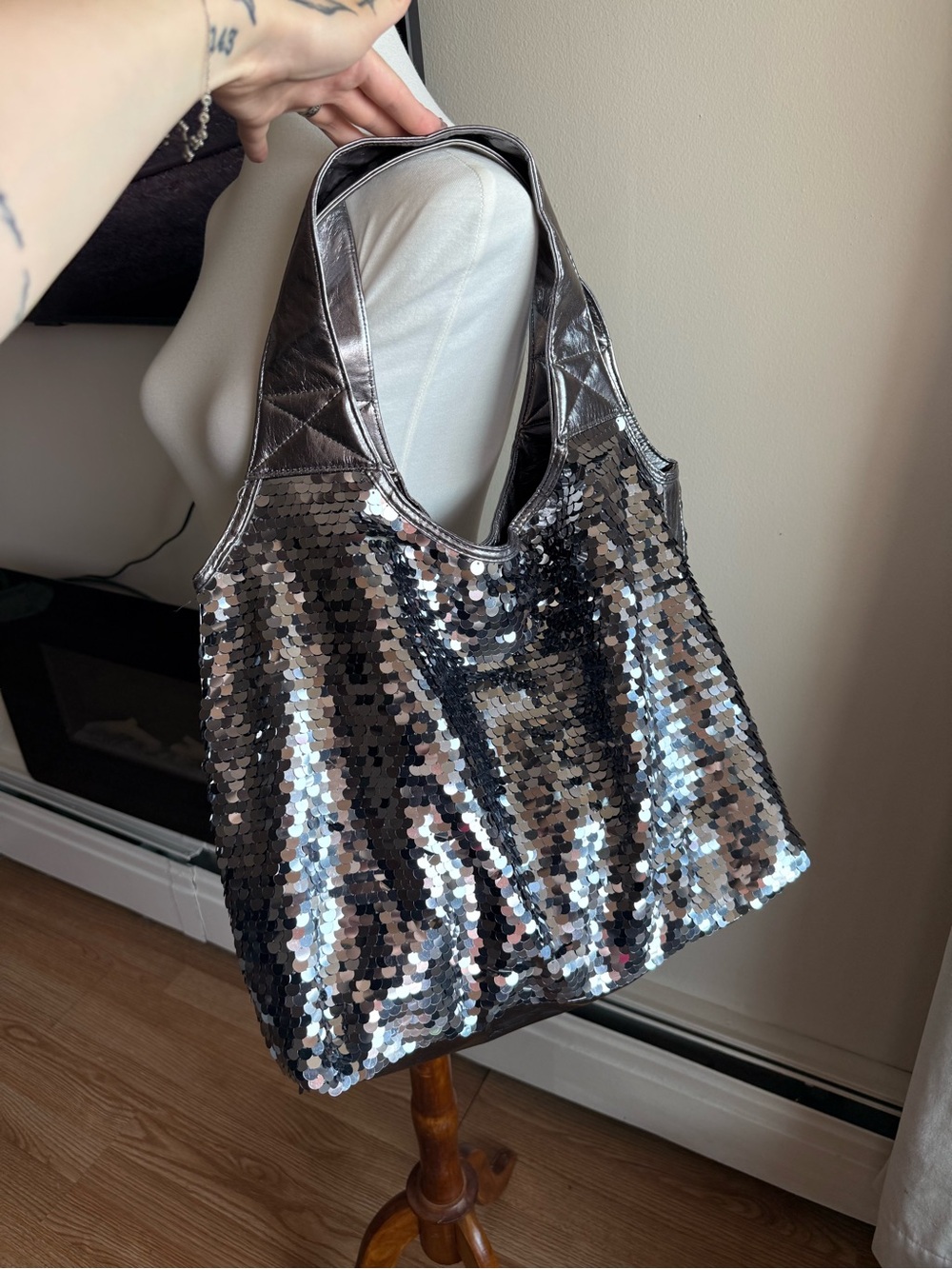 Sequin Tote Bag - Shimmering Silver